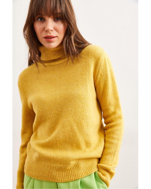 Olalook Yellow Senffarbener Rollkragenpullover Mit Weicher Textur Kzk- 19000905 Für Damen