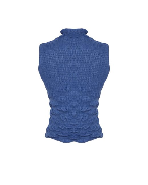Trendyol Blue Indigoe, figurbetonte, kurze bluse aus strukturiertem stretch-strick mit stehkragen
