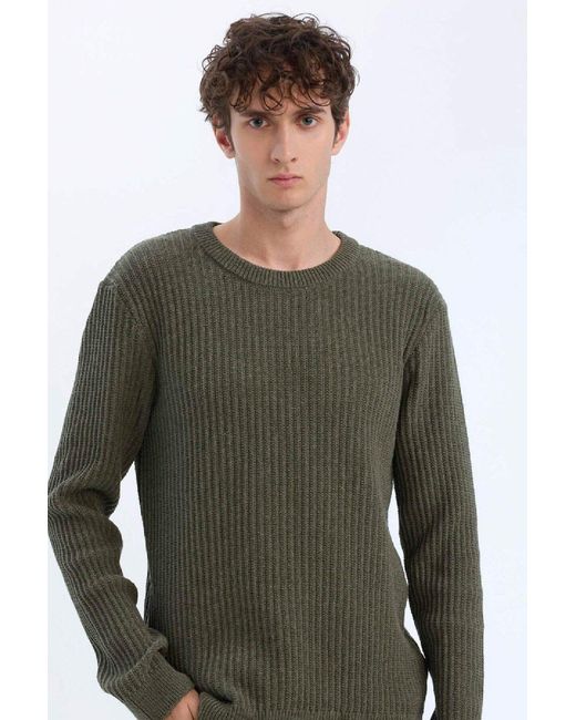 Defacto Strukturierter Strickpullover Mit Standard-Passform Und Rundhalsausschnitt E0811Axns Für Herren in Green für Herren