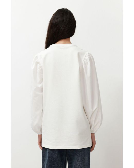 Trendyol White Es strick-sweatshirt mit popeline-details und ärmeln