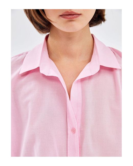 LC Waikiki Pink Lcw Plain Oversize Leinen Look Hemd Für Damen