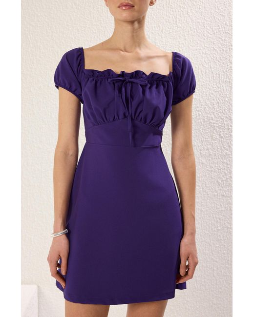 Trendyol Purple A-Linien-Minikleid Aus Gewebtem Krepp Mit Carmen-Ausschnitt Für Damen