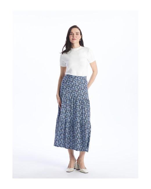 LC Waikiki Blue Gemusterter A-Linien-Rock Mit Elastischem Bund Für Damen