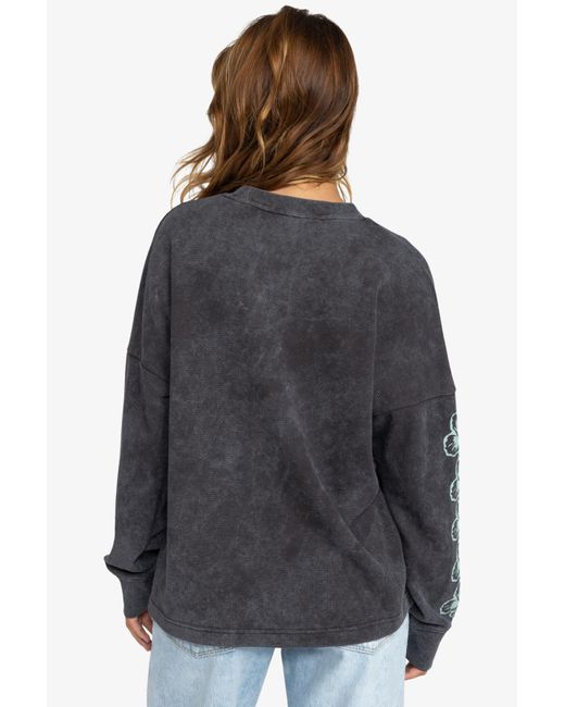 Roxy Gray Top Aus Algodon-Polyester-Mischgewebe Mit Waffelmuster [200 G/M] – Lange Ärmel Mit Knopfleiste Für Damen