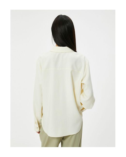 Koton White Hemdjacke Langarm Pattentasche Geknöpft Für Damen