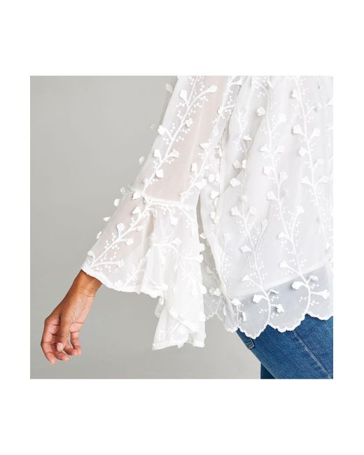 Apricot White Geblümtes Bardot-Top Mit Glockenärmeln Für Damen