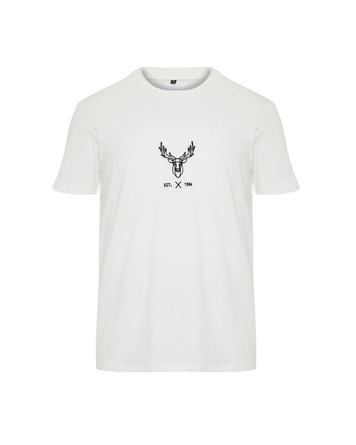 Trendyol Farbenes t-shirt aus 100 % baumwolle mit aufgesticktem hirsch in normaler schnittform in White für Herren