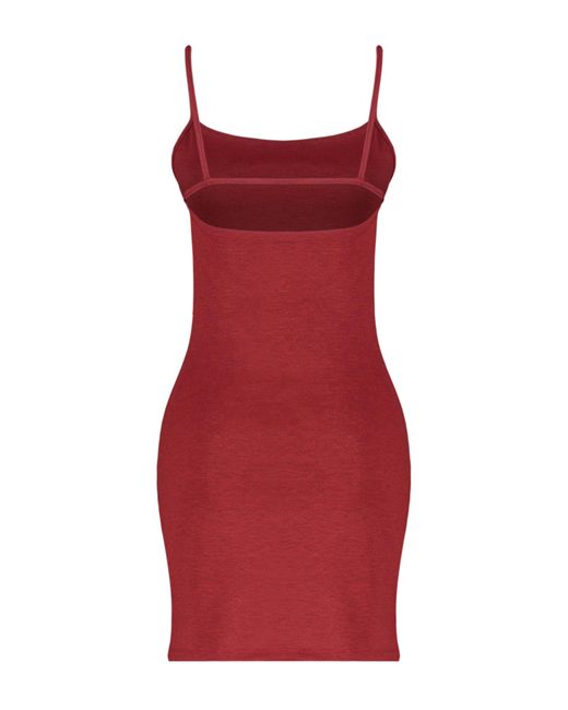 Trendyol Red Es, figurbetontes mini-bleistiftkleid aus stretch-strick mit eckigem kragen und trägern