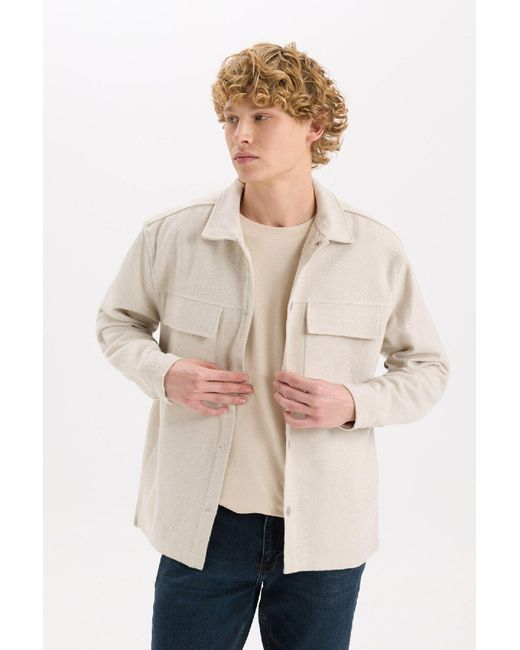 Defacto Relax Fit Lumberjack Basic Solid Langarm-Hemdjacke Für Herren in Natural für Herren