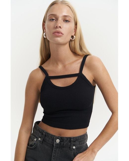 MAİ COLLECTİON Black Noam Front Detail Corded Crop Für Damen