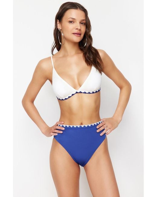 Trendyol Blue Saks triangle besticktes high waist normales bikini set