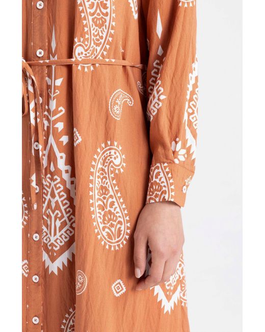 Defacto Orange Langärmliges maxikleid mit hemdkragen und print