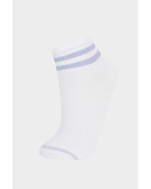 Defacto White 3-Teilige Baumwollstiefel Socken E2151Axns Für Damen