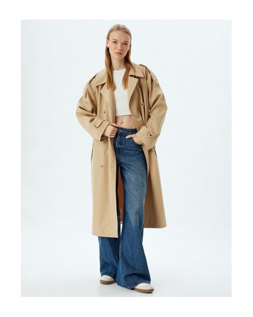 Koton Blue Übergroßer Trenchcoat Mit Zweireihigem Kragen – Mit Schulterklappen Und Geknöpften Taschendetails Für Damen
