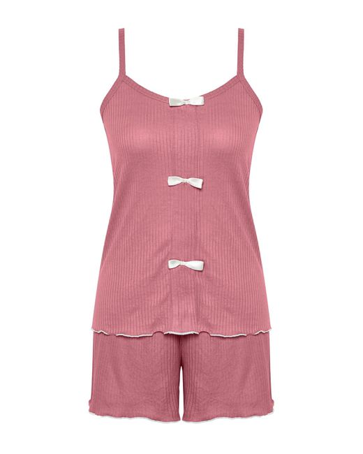 Trendyol Pink Pyjama-set mit kordel und seilriemen "dry rose" – schleifendetail