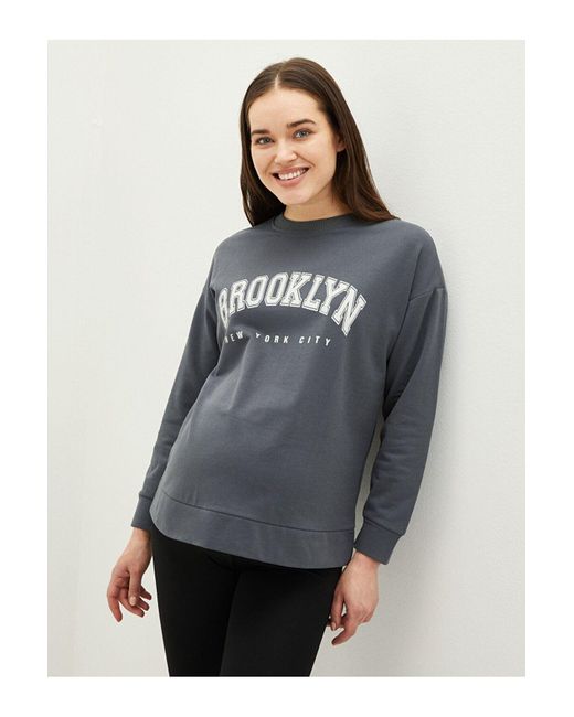 LC Waikiki Gray Langärmliges Umstands-Sweatshirt Mit Rundhalsausschnitt Und Textdruck Von Lcw Für Damen