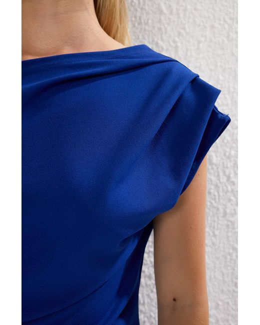 Trendyol Blue Saks Midi-Kleid Mit Raffung/Drapierung Und Detailliertem Strickkleid Für Damen
