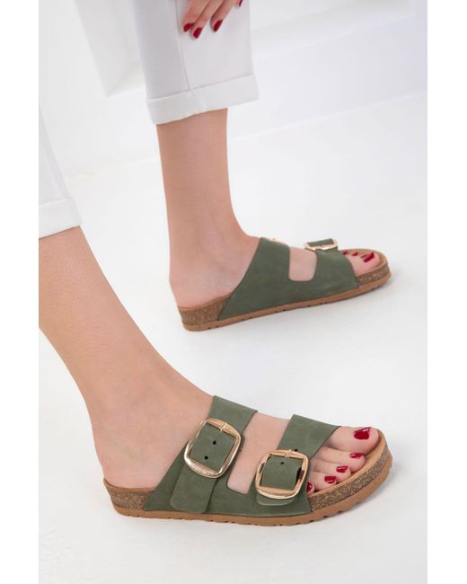 Soho Green Grüne Hausschuhe Aus Echtem Leder Für Damen