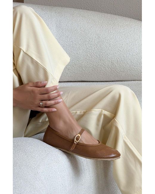 NİŞANTAŞI SHOES Gray Bonbon Caramel Matte Belt Detaillierte Flache Sohle Babet Für Damen