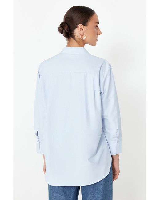 Trendyol Blue Hellblaues gewebtes hemd mit steindetail regular fit