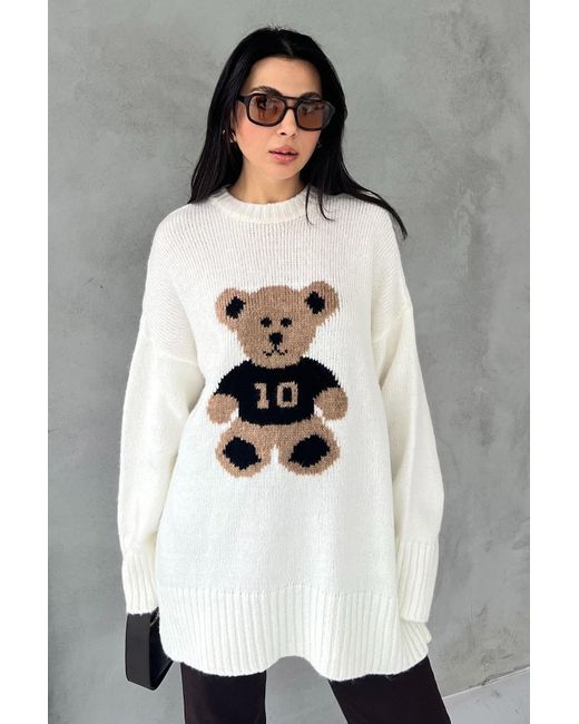 My Blog Gray Teddybär Bestickter Pullover 4703 Für Damen