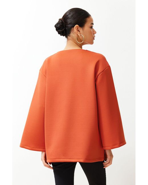 Trendyol Orange Kachelförmiger frontreißverschluss, detailliertes, stilvolles taucher-/scuba-strick-sweatshirt