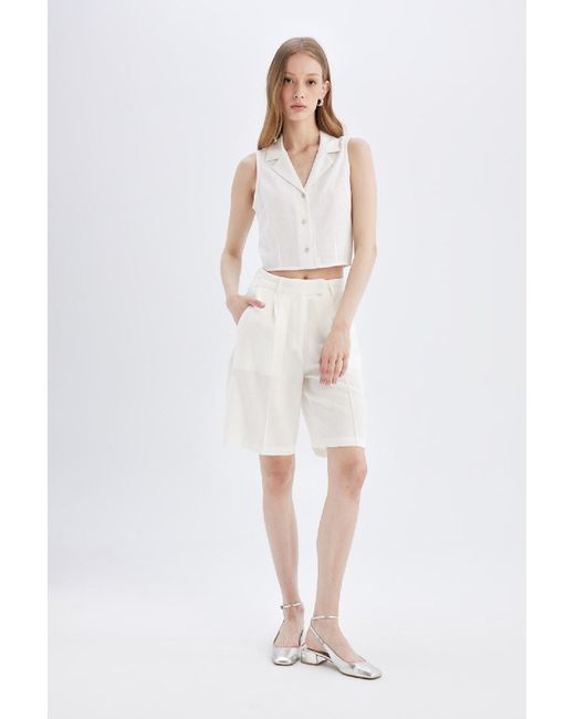 Defacto White Satin-Shorts Mit Hoher Taille – Kurzes Bein Für Damen