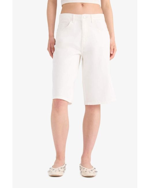 Defacto White Weiße Jean-Bermudashorts Mit Hoher Taille Für Damen