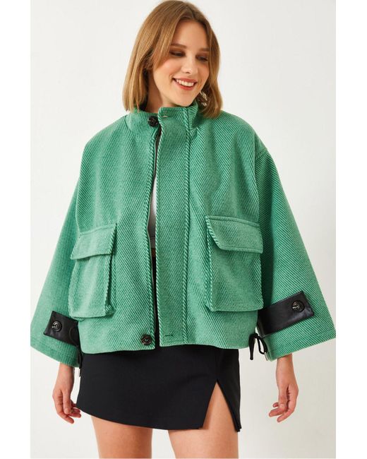 Bianco Lucci Green Kurzer, Lockerer Mantel – 20046 Für Damen