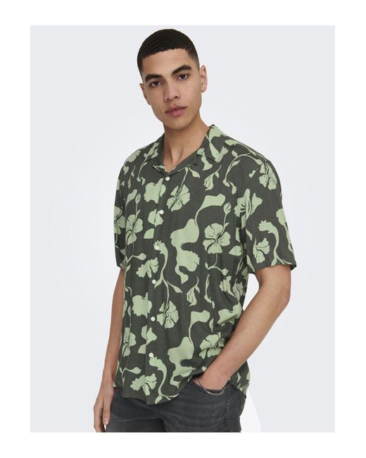 Only & Sons Freizeithemd normal geschnitten resort kragen hemd in Green für Herren