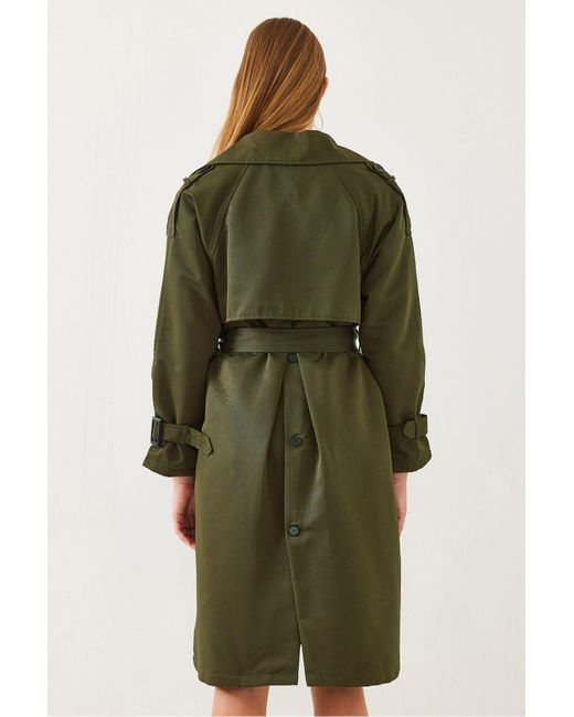 Bianco Lucci Green Trenchcoat Mit Aller-Detail Vorne, Zweireihig, 8118 Für Damen