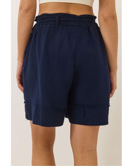 Bianco Lucci Blue Shorts Aus Doppeltem Musselin Mit Elastischem Bund Und Taschendetail 5020 Für Damen
