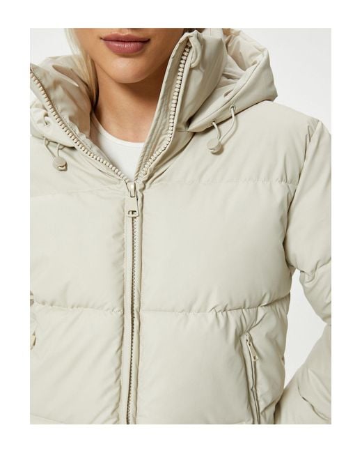 Koton White Pufferjacke Mit Kapuze Und Reißverschluss Und Taschen Für Damen