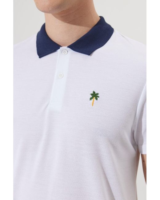 AC&Co / Altınyıldız Classics Weißes T-Shirt Mit Schmaler Passform Und Schmaler Passform Aus Baumwolle Mit Schmalem Polokragen Und Kurzen Ärmeln Für Herren in White für Herren