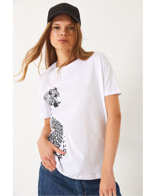 Bianco Lucci Gray Kurzärmliges Basic-T-Shirt Mit Löwen-Print Für Damen