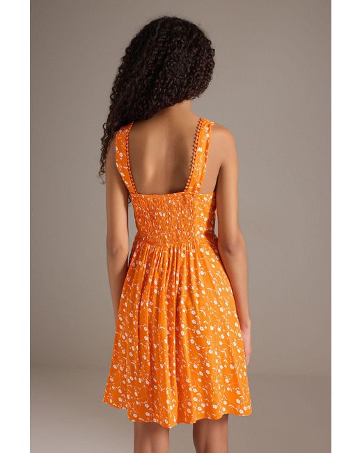 Trendyol Orangefarbener Blumenrock Mit Agraft-Mini-Webkleid Mit Öffnung
