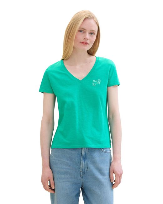 Tom Tailor Green T-shirt mit v-ausschnitt und flammgarn