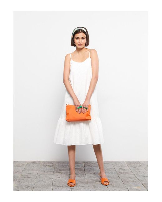 LC Waikiki White Selbstgemustertes, Trägerloses, Besticktes Kleid Mit Herzkragen Für Damen