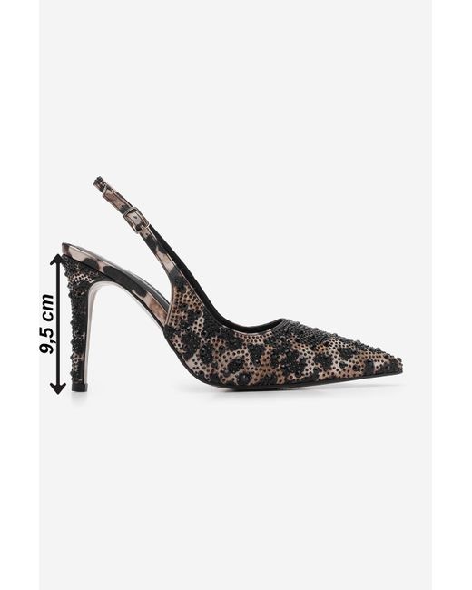 Marjin White Afora-Schuhe Mit Leopardenmuster Und Steindetails Und Spitzer Zehenpartie Und Stiletto-Absatz Für Damen