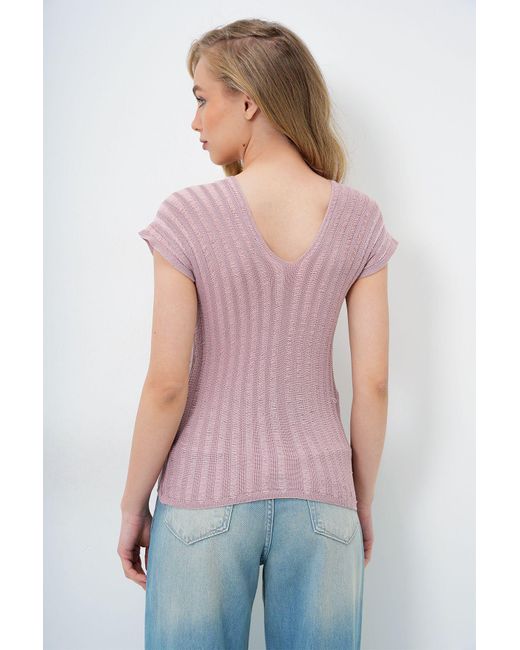 Trend Alaçatı Stili Multicolor Strickbluse Mit V-Ausschnitt Und Durchbrochenem V-Ausschnitt Vorne Und Hinten