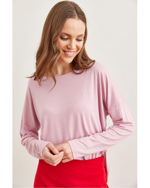 Olalook Pink Bluse Aus Dusty Rose-Viskose – Rundhalsausschnitt, Fledermausfließ Blz- 19002588 Für Damen