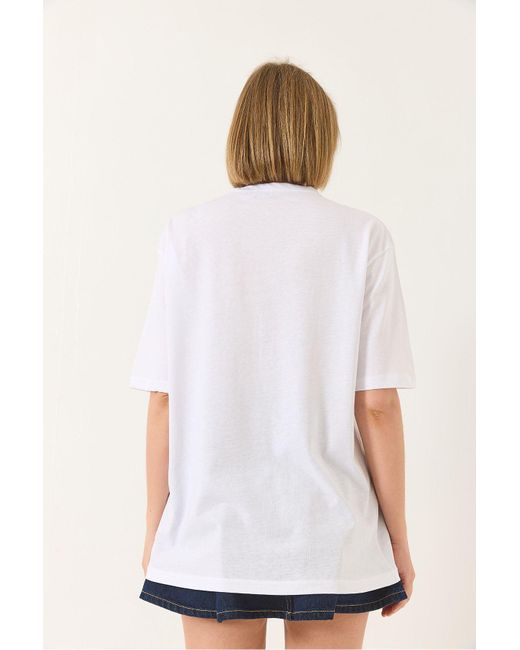 Bianco Lucci White T-Shirt Aus Baumwolle Mit Kurzen Ärmeln Und Augenmuster