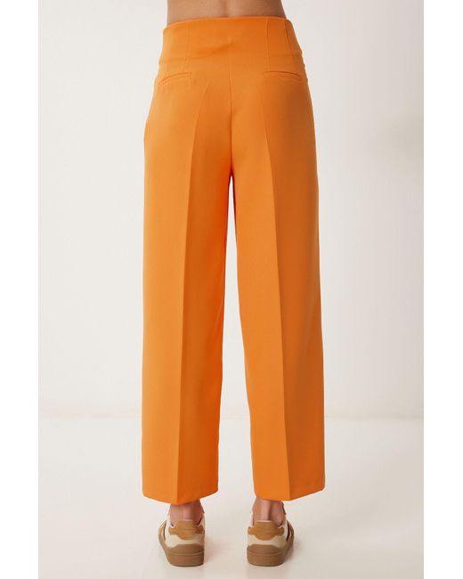 Happiness İstanbul Orangefarbene Culotte-Hose Mit Mittlerer Taille Für Damen