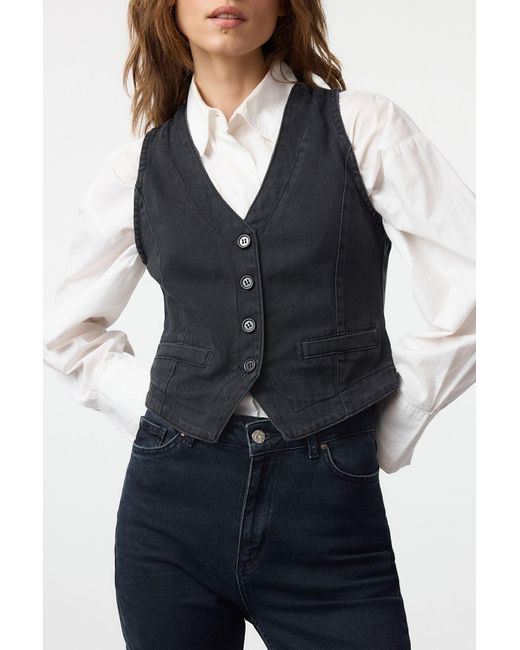 Trendyol Blue Schwarze Jeansweste Mit V-Ausschnitt Für Damen
