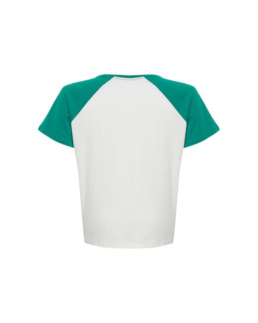 Trendyol White Es strick-t-shirt mit farbblock-print