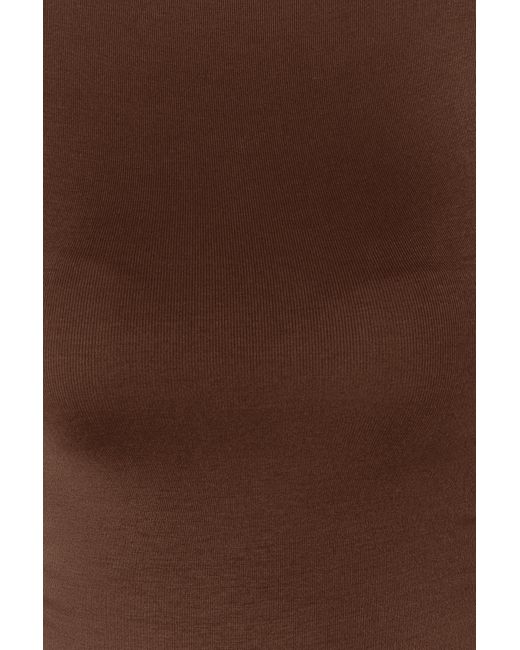 Trendyol Brown Braune, Asymmetrische Strickbluse Mit Stehkragen Und Kordelzug/Drape-Details Für Damen