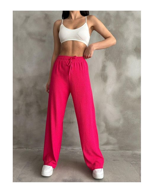 BEJNA Pink Fuchsiafarbene Palazzo-Hose Mit Elastischem Bund Für Damen