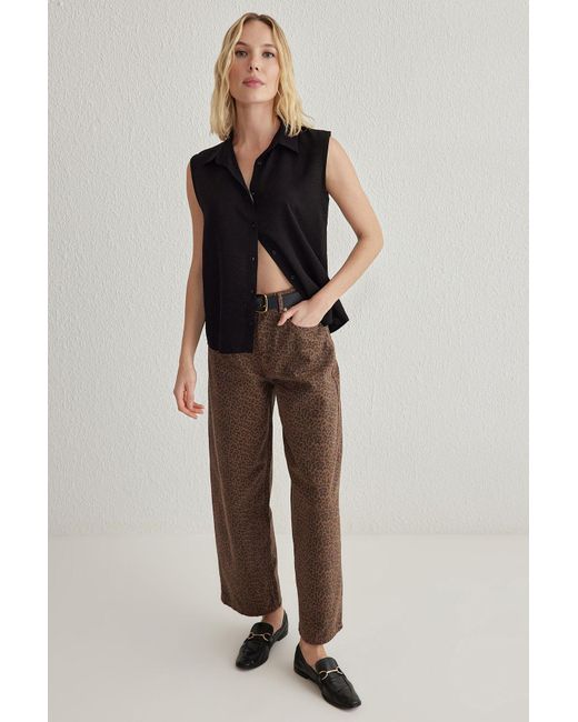 Trendyol Black Schwarzes, Normales, Gewebtes Hemd Im Leinen-Look Mit Nullärmeln Für Damen
