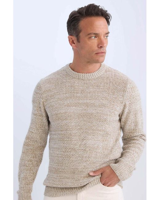 Defacto Strukturierter Strickpullover Mit Normaler Passform Und Rundhalsausschnitt R1175Az24Wn Für Herren in Natural für Herren