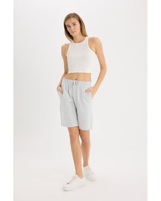 Defacto Gray Regular Fit Normal Taille Gerade Bein Bermuda Shorts W9369Az25Sm Für Damen